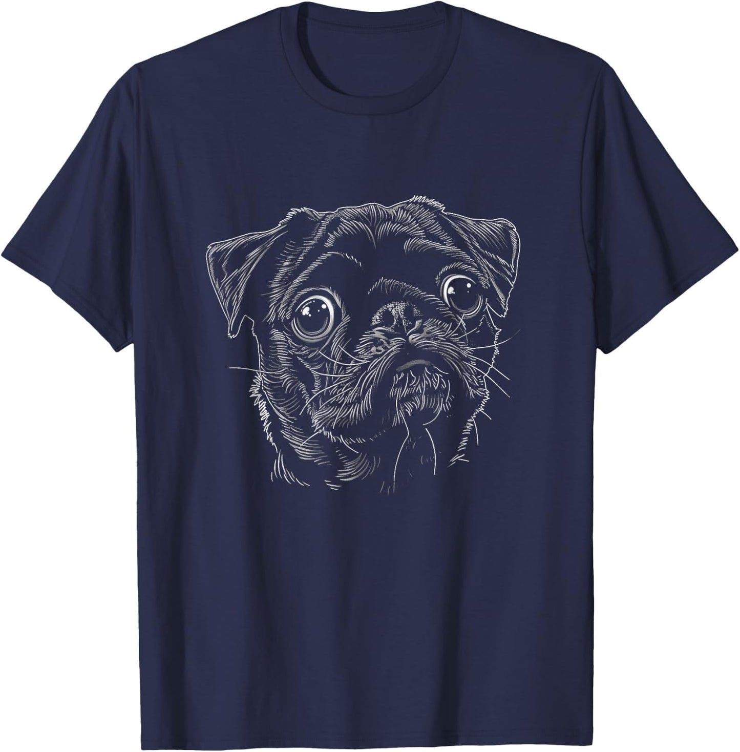Cute Pug Face Art Design T-Shirt - T-Shirt | Navy