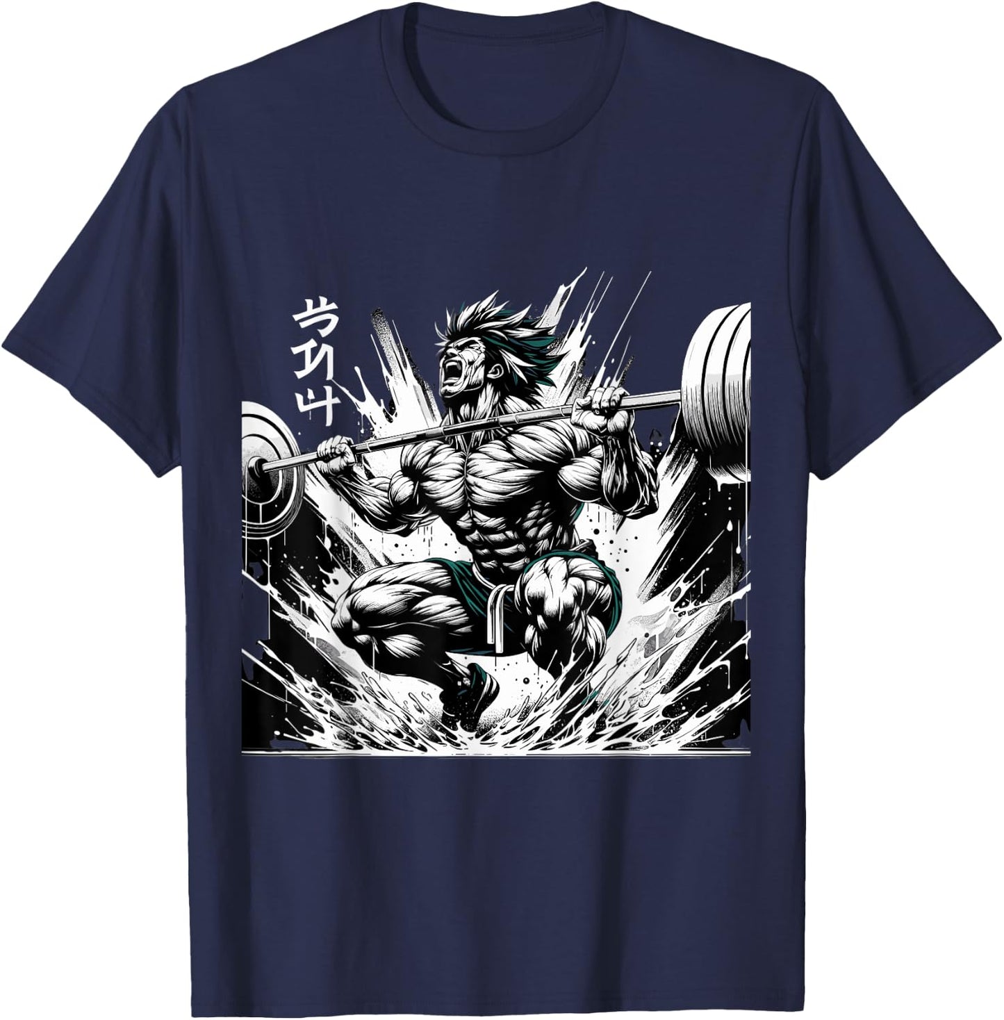 Muscle Manga Warriors - Anime Fitness Vector Design T-Shirt - T-Shirt | Navy