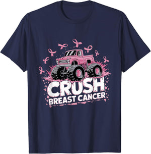 Crush Breast Cancer Pink Ribbon Adult Toddler Monster Truck T-Shirt - T-Shirt | Navy