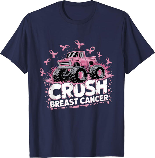 Crush Breast Cancer Pink Ribbon Adult Toddler Monster Truck T-Shirt - T-Shirt | Navy