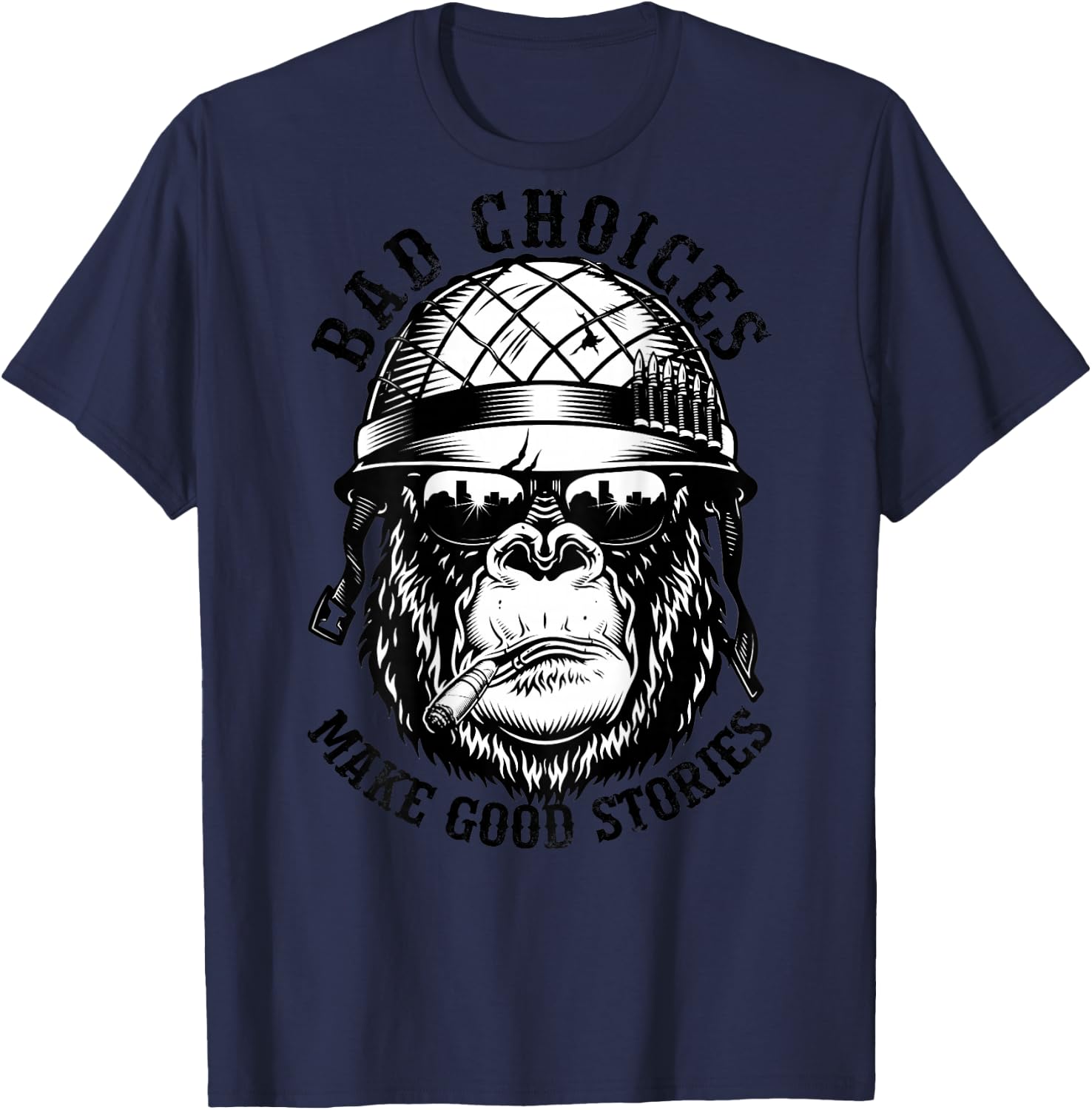 Funny Monkey Bad Choices Make Good Stories (On Back) T-Shirt - T-Shirt | Navy