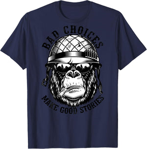 Funny Monkey Bad Choices Make Good Stories (On Back) T-Shirt - T-Shirt | Navy