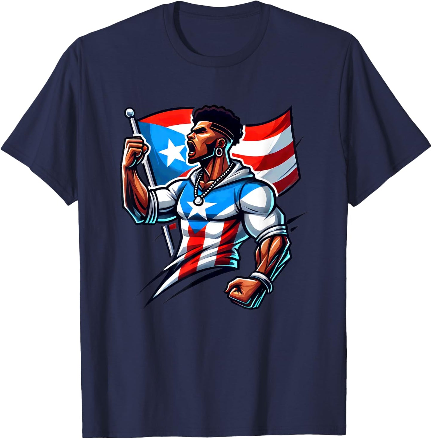 Afro Boricua Protest Fist Puerto Rican Flag Strong Latino T-Shirt - T-Shirt | Navy