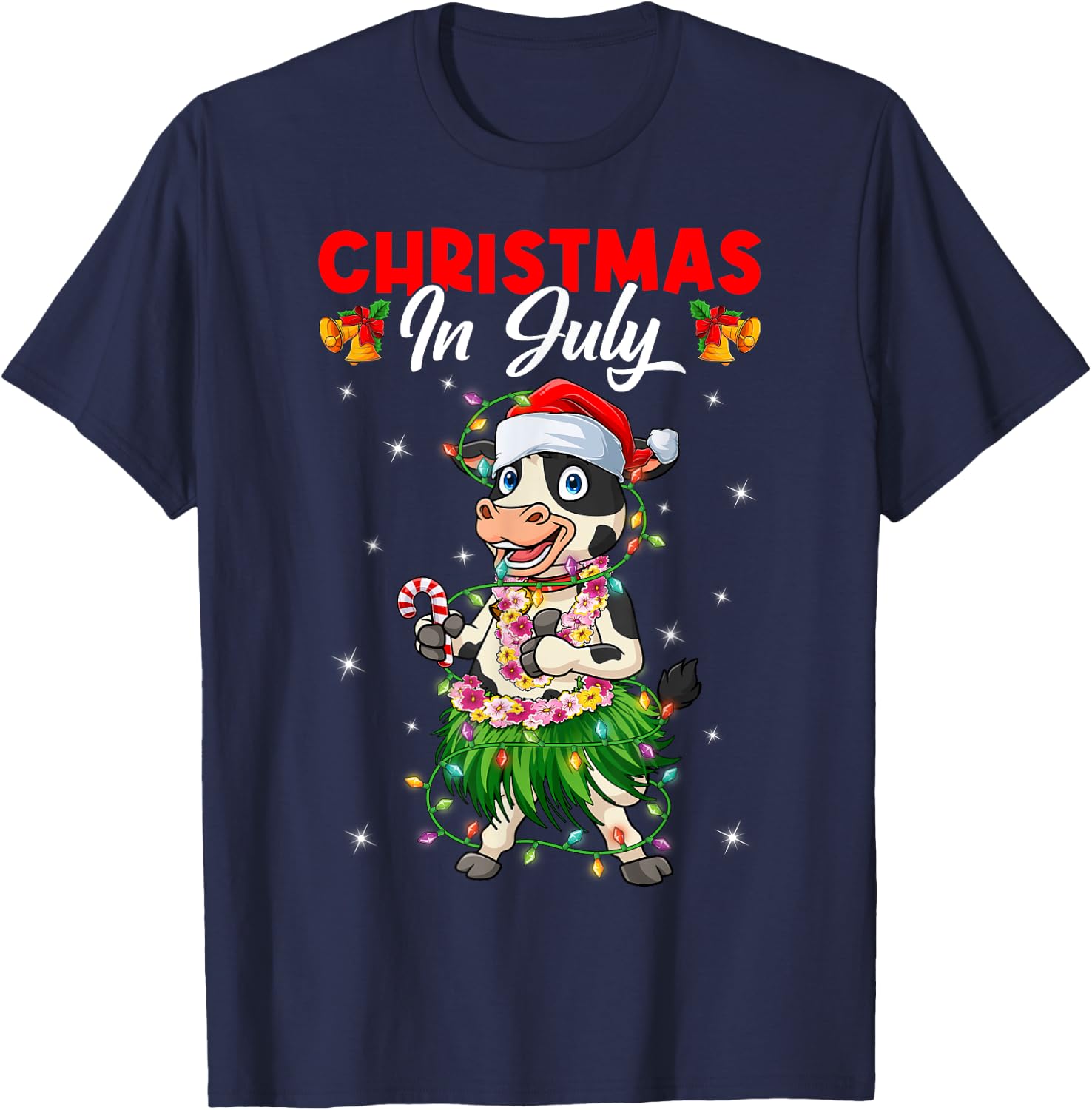 Funny Cow Lovers Hawaiian Christmas In July Summer Vacation Women Kids T-Shirt - T-Shirt | Navy