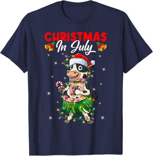 Funny Cow Lovers Hawaiian Christmas In July Summer Vacation Women Kids T-Shirt - T-Shirt | Navy