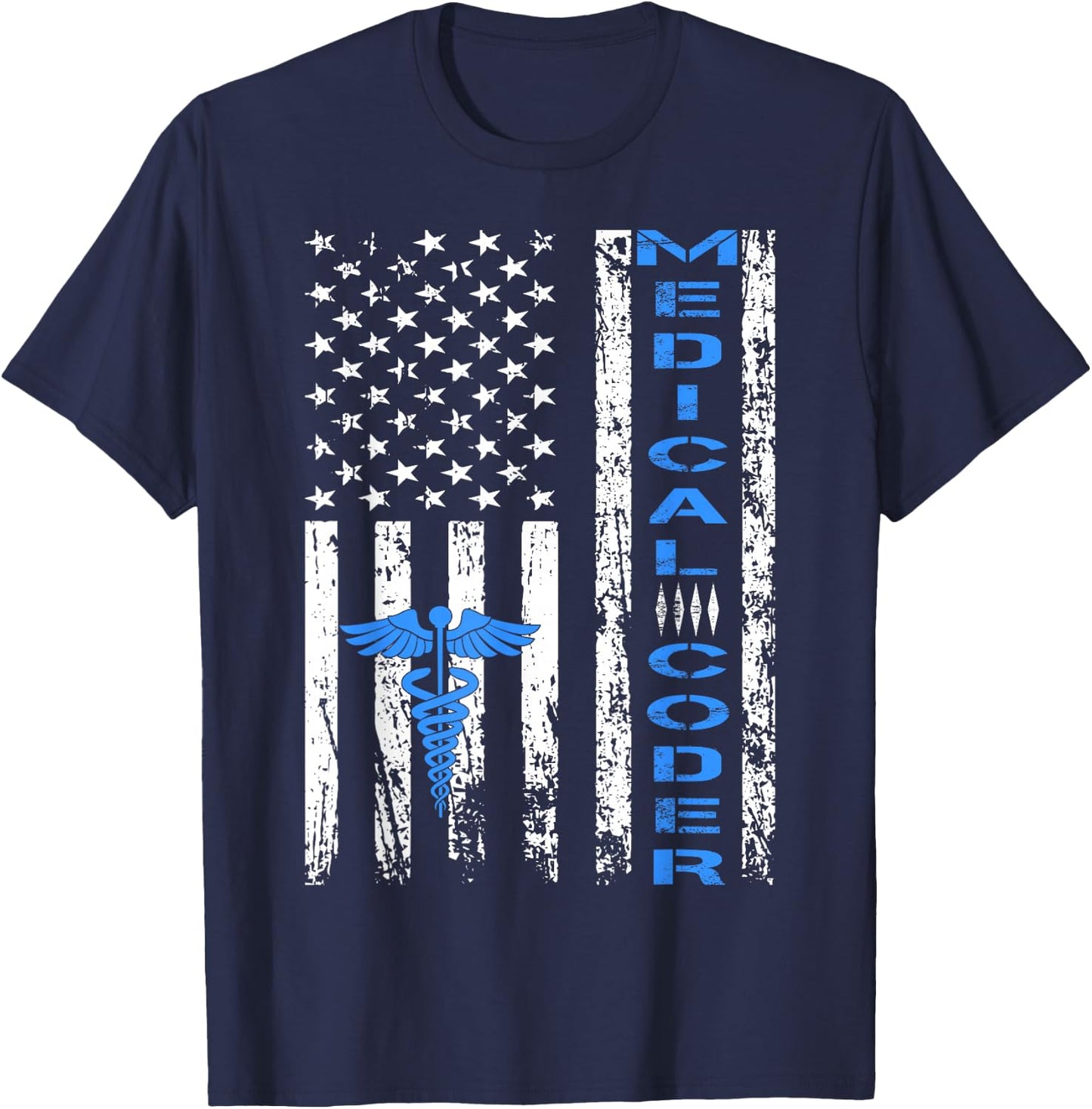 Medical Coder American Flag Clinical T-Shirt - T-Shirt | Navy