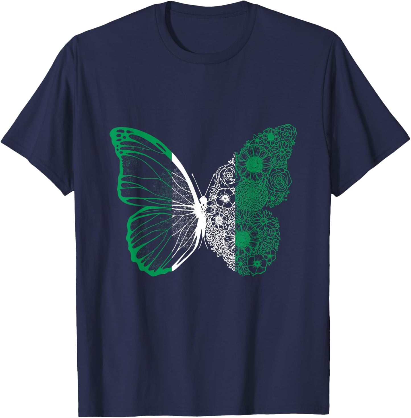 Nigerian Roots Nigeria Flag Nigerian Pride Butterfly Nigeria T-Shirt - T-Shirt | Navy