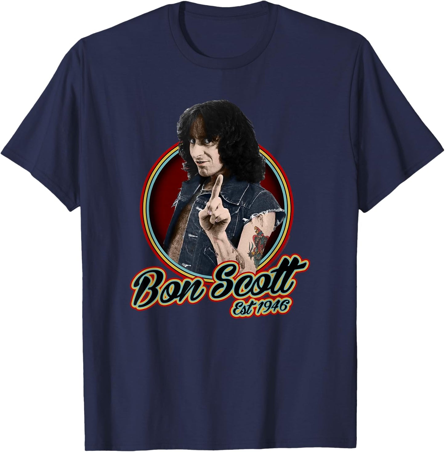 Bon Scott Retro Circle Photo Est 1946 T-Shirt - T-Shirt | Navy