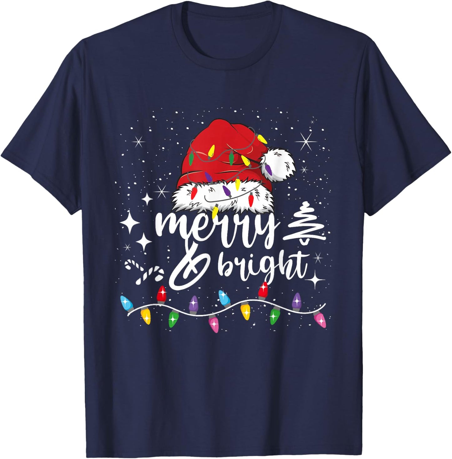 Merry And Bright Christmas Lights Xmas Women Kids T-Shirt - T-Shirt | Navy