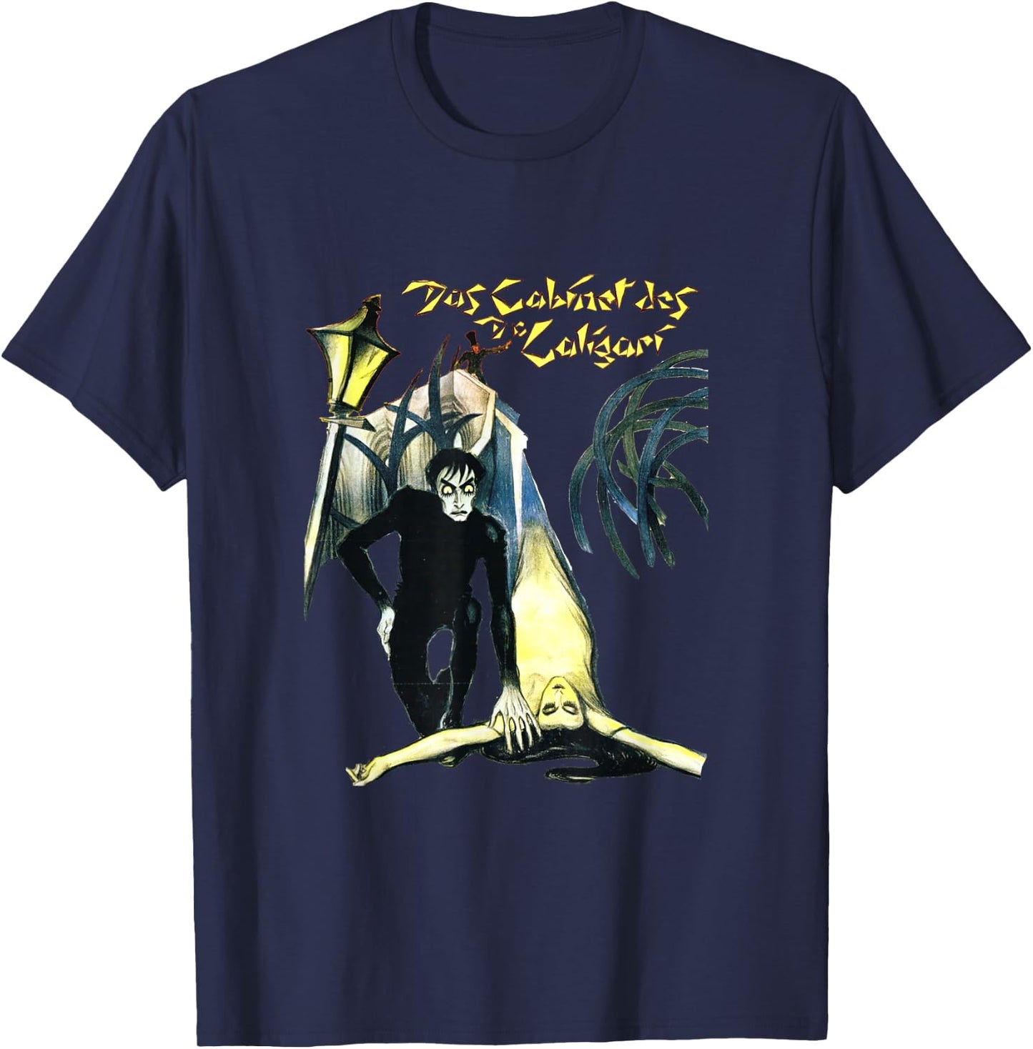 Silent Era German Expressionist Horror Cinema The Cabinet of Dr Caligari , Small, Black T-Shirt - T-Shirt | Navy