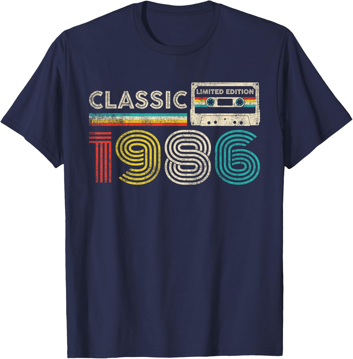 Classic 1986 Vintage 1986 Cassette Tape Men Women Birthday T-Shirt - T-Shirt | Navy