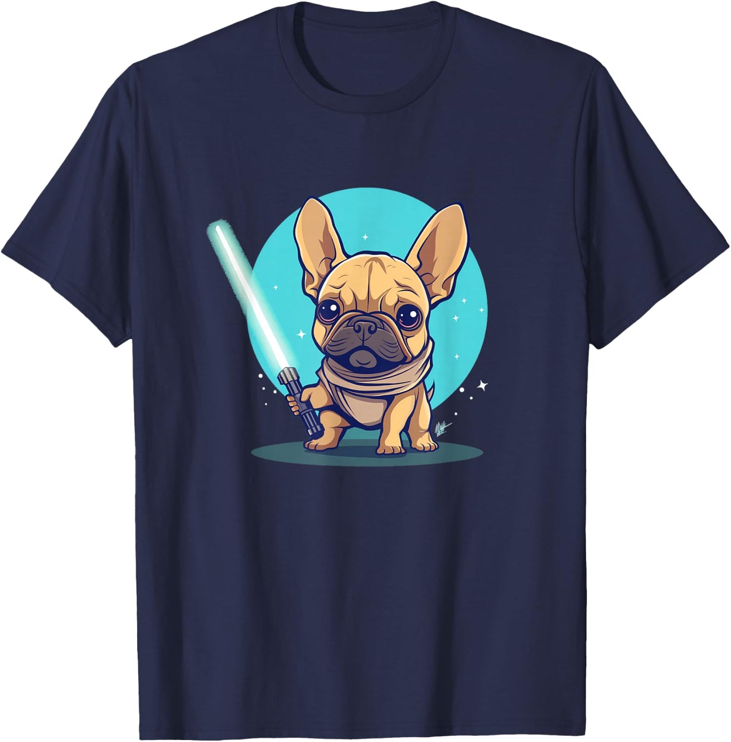 Cute Frenchie Holding Light Laser Saber Sword Dog Lover Gift T-Shirt - T-Shirt | Navy