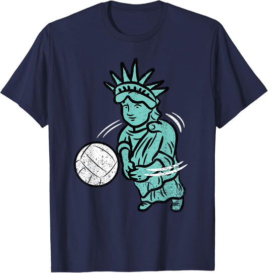 Statue Of Liberty Volleyball Player 4th Of July Sport NYC T-Shirt - T-Shirt | Navy