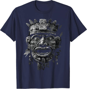 Aztec God Aztec Culture Mayan Indigenous Tlaloc Statue T-Shirt - T-Shirt | Navy