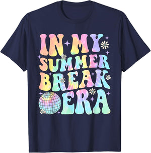 In My Summer Break Era Teacher Summer Break Vacation Groovy T-Shirt - T-Shirt | Navy