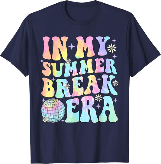 In My Summer Break Era Teacher Summer Break Vacation Groovy T-Shirt - T-Shirt | Navy