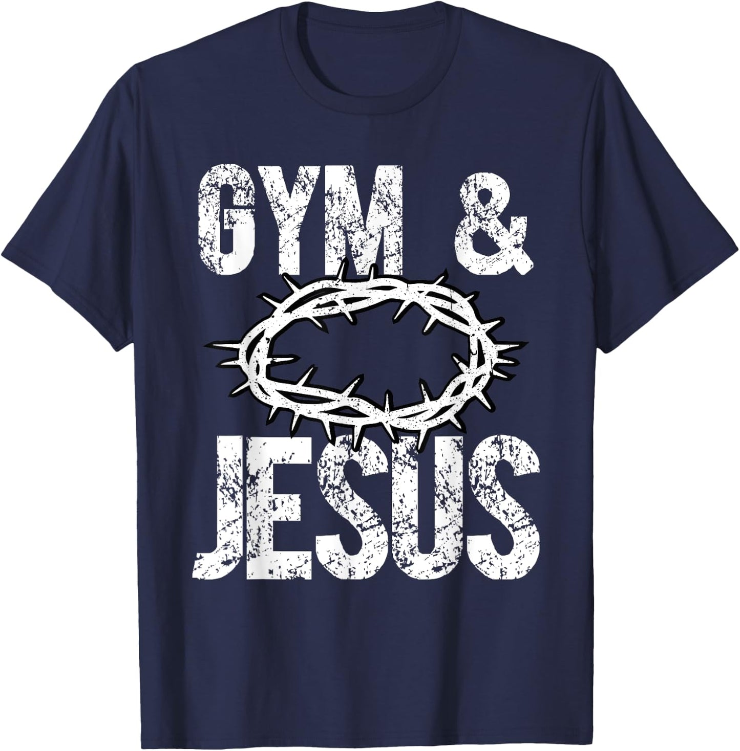 Gym And Jesus Christian Bodybuilder Religious Bodybuilding T-Shirt - T-Shirt | Navy