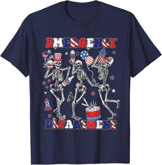 Department Skeleton Dancing ER Nurse 4th Of July T-Shirt - T-Shirt | Navy