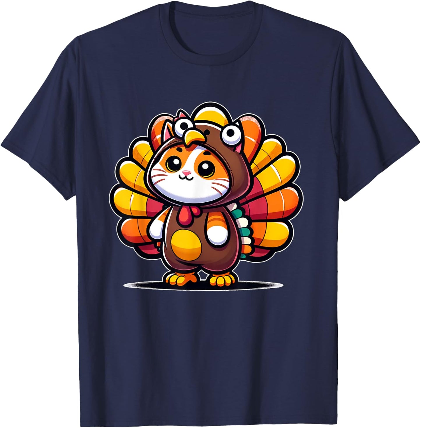 Pilgrim Cat in Turkey Disguise turkey costume Thanksgiving T-Shirt - T-Shirt | Navy