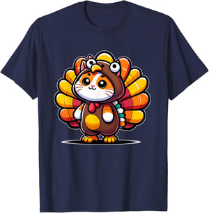 Pilgrim Cat in Turkey Disguise turkey costume Thanksgiving T-Shirt - T-Shirt | Navy