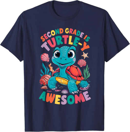 Second Grade Is Turtle-Y Awesome Back To School 2nd Grade T-Shirt - T-Shirt | Navy