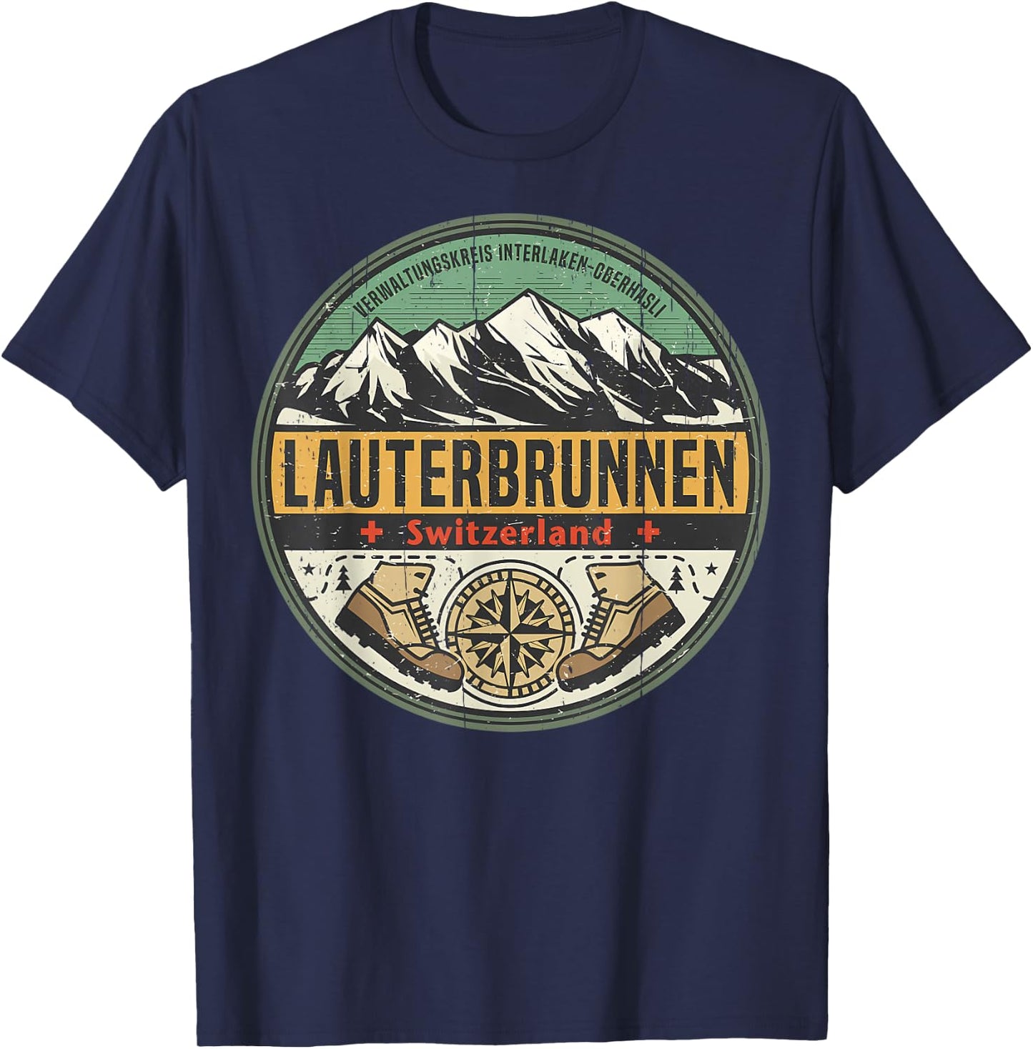 Vintage Lauterbrunnen, Switzerland Mountain Hiking Nature T-Shirt - T-Shirt | Navy