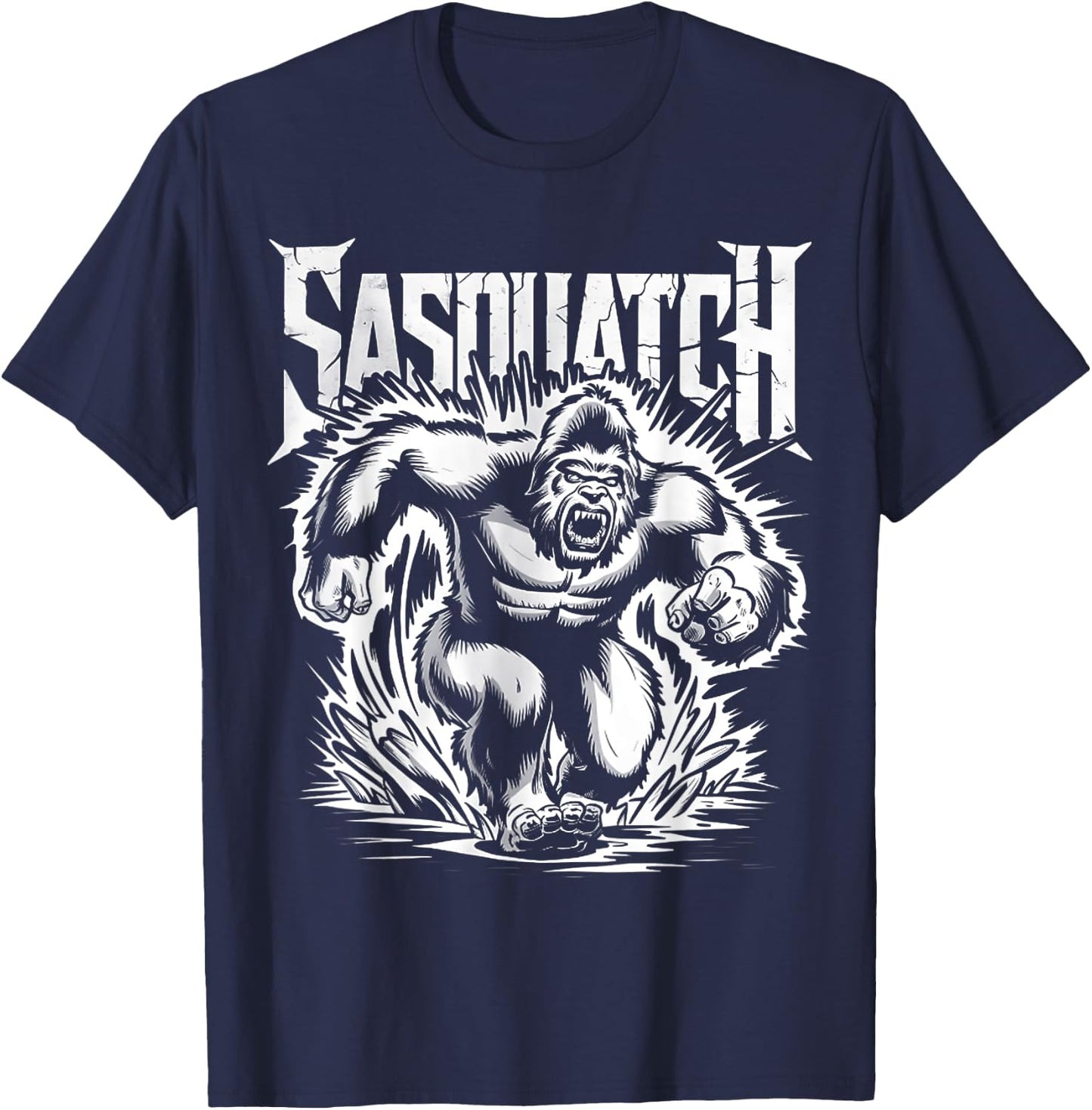 Retro Sasquatch Charging Hide & Seek Funny Bigfoot Believer T-Shirt - T-Shirt | Navy