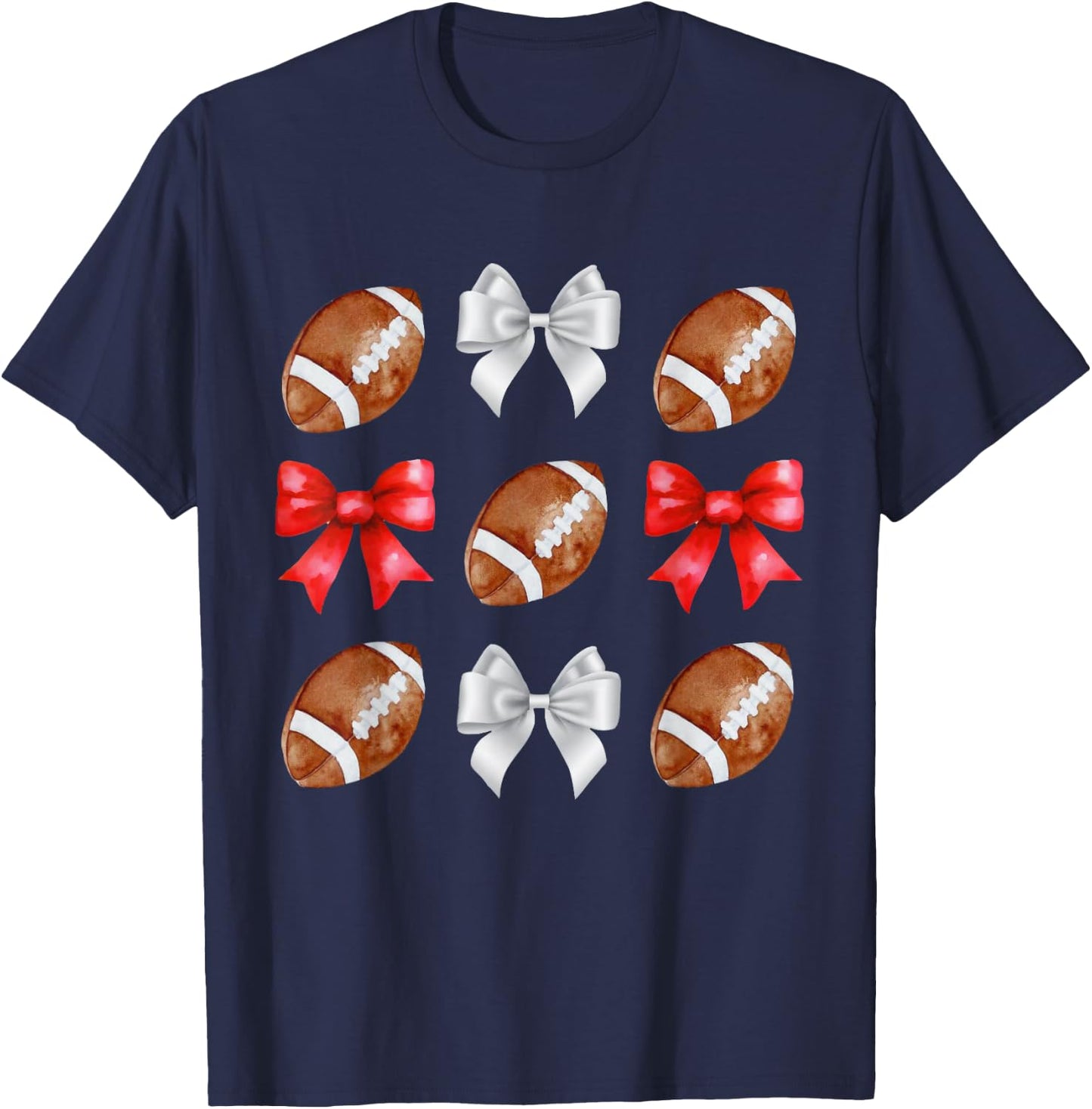 Coquette Football Bow Football Mom Game Day Women Girls Kids T-Shirt - T-Shirt | Navy