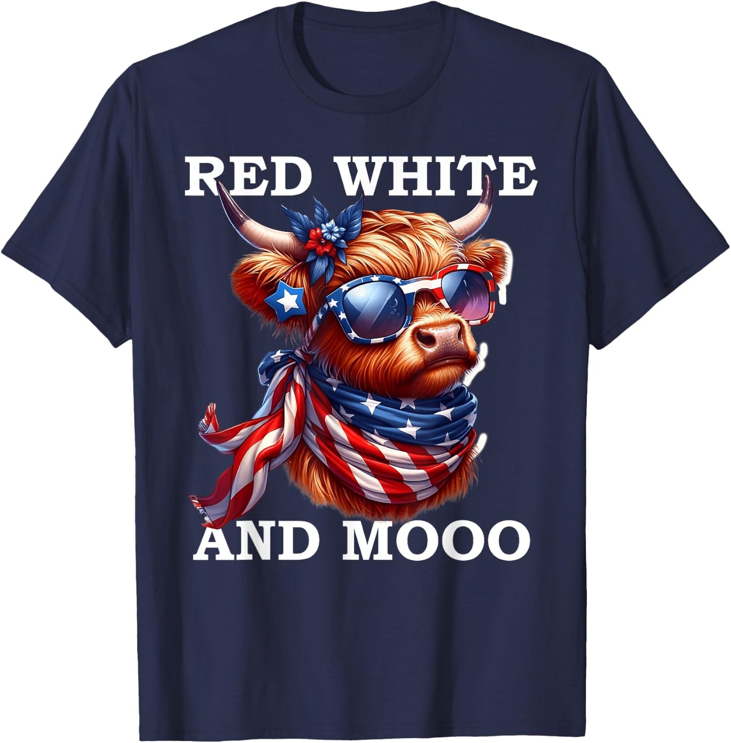 Red White and Moo Patriotic Cow USA Flag Funny 4th of July T-Shirt - T-Shirt | Navy