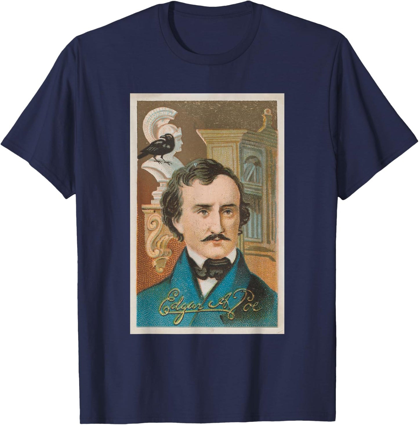 Edgar Allen Poe Illustrative Portrait (1888) T-Shirt - T-Shirt | Navy