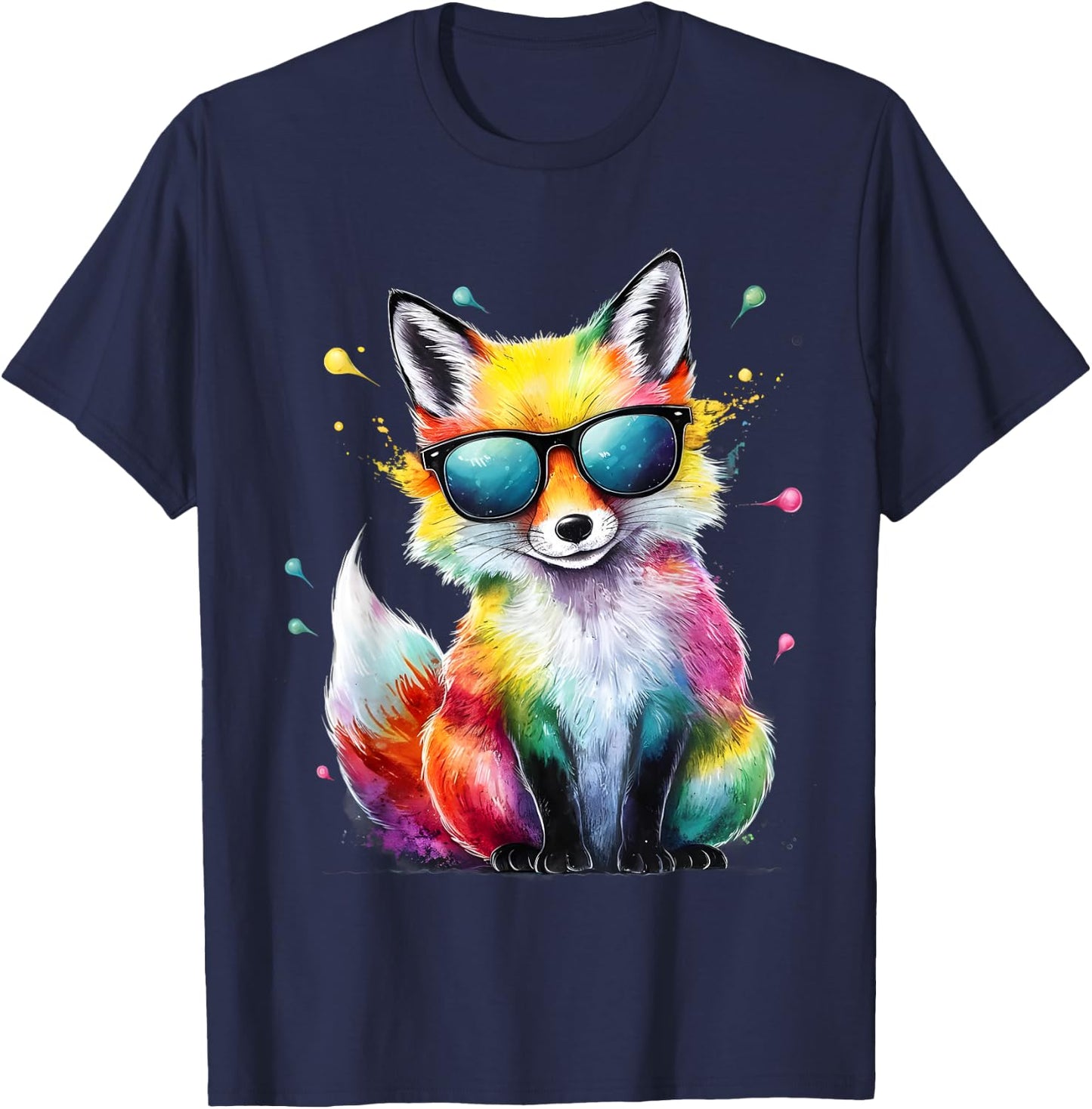 Fox Men Women Colorful Watercolor Fox T-Shirt - T-Shirt | Navy