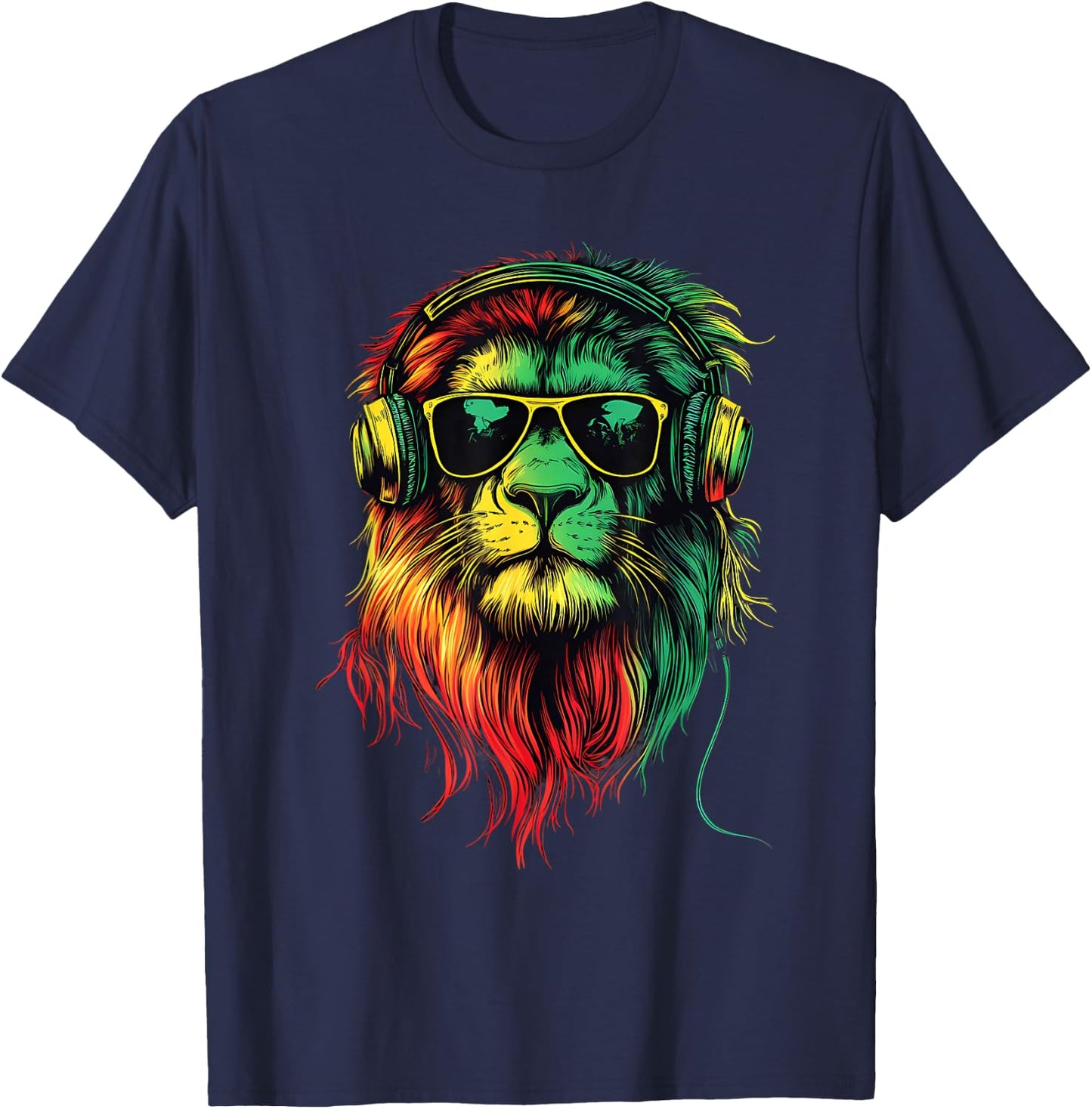 Rasta Reggae Music DJ Lion Of Judah Rastafarian Roots T-Shirt - T-Shirt | Navy