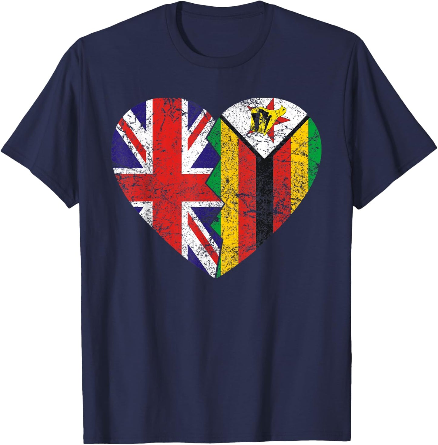 Zimbabwean British Flags Heart | United Kingdom Zimbabwe T-Shirt - T-Shirt | Navy