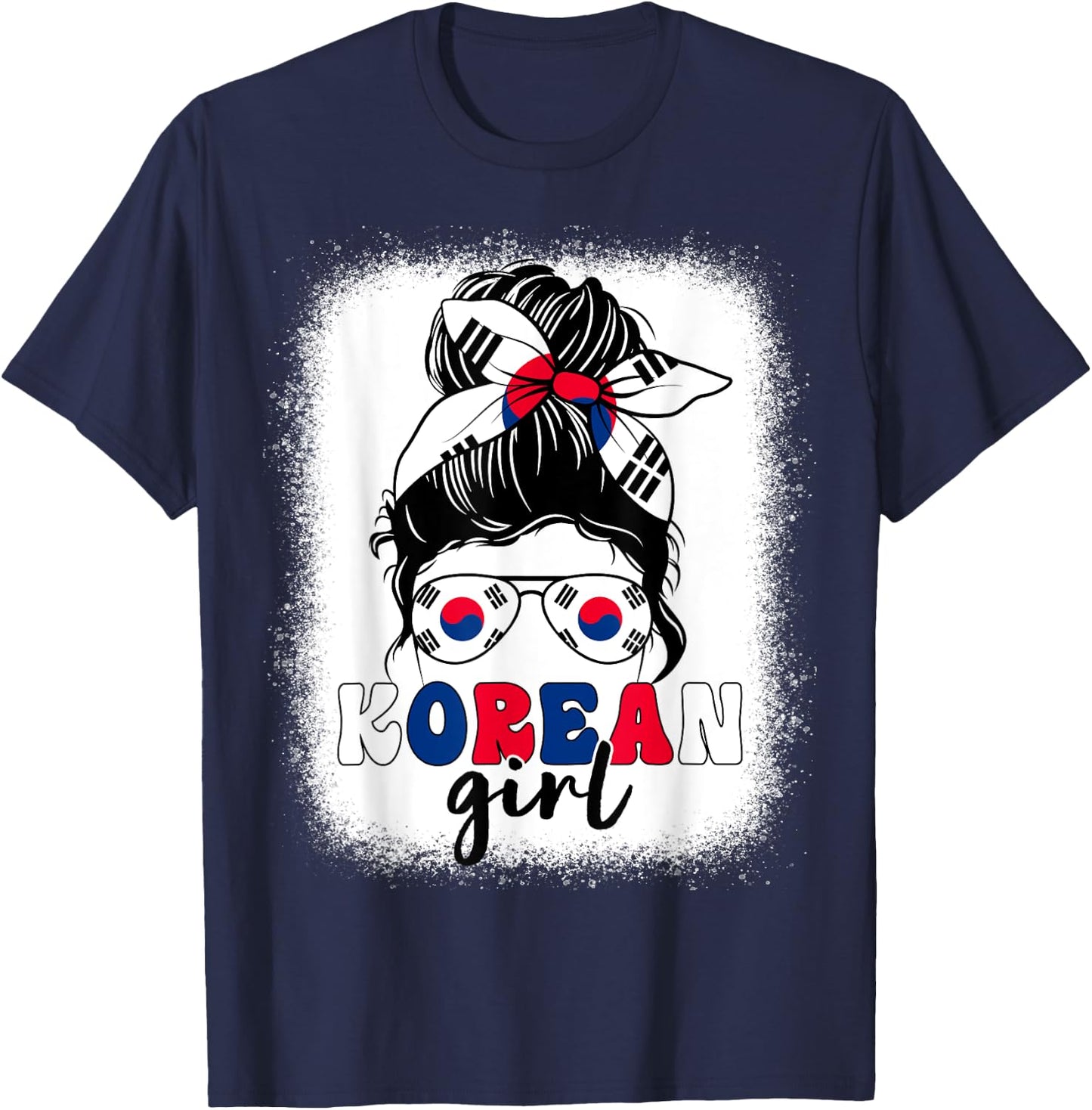 Korean Girl Messy Bun Korea Flag Patriotic Women Kids T-Shirt - T-Shirt | Navy