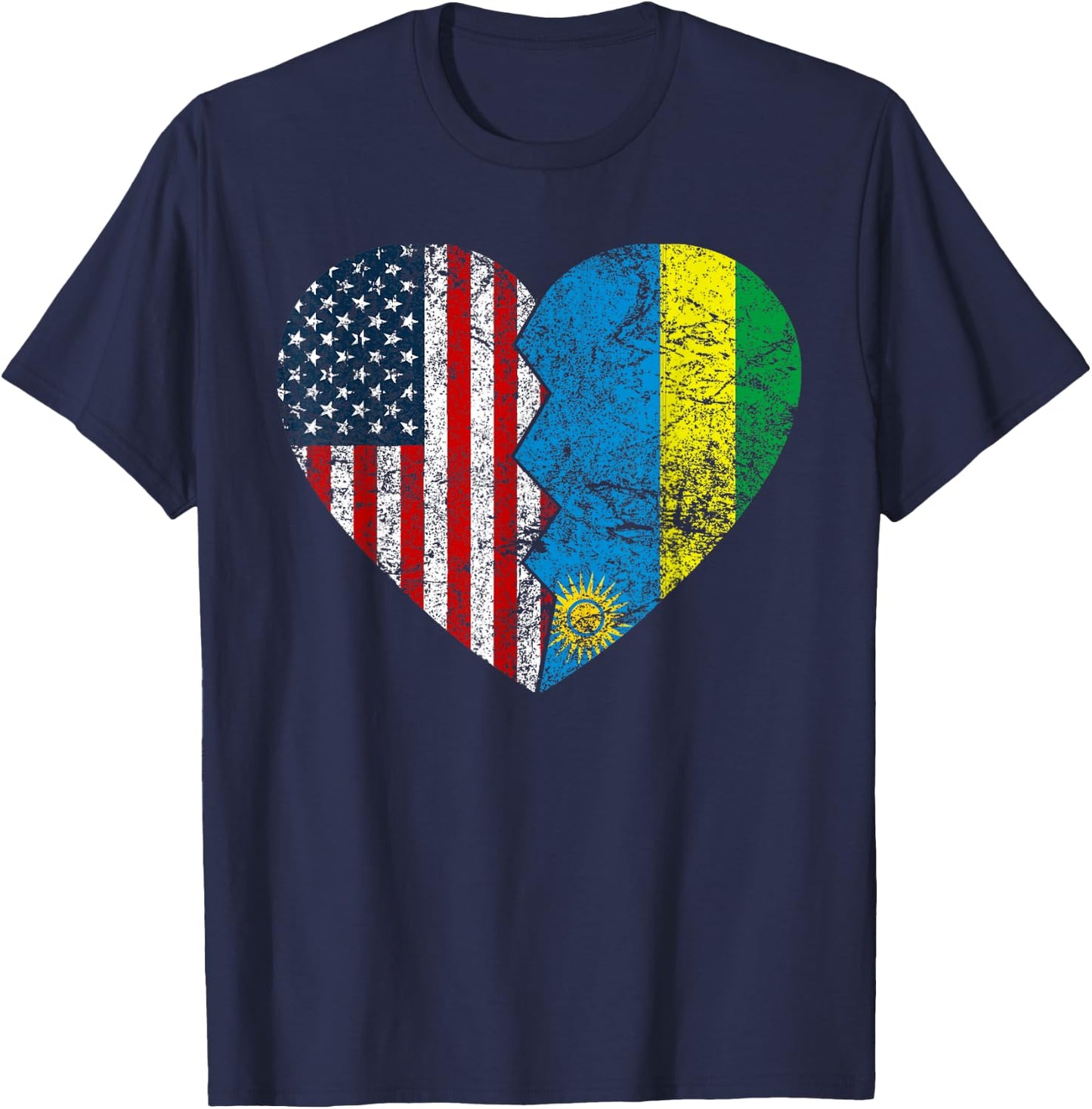 Rwandan American Flags Heart | United States Rwanda Roots Women Kids Men T-Shirt - T-Shirt | Navy