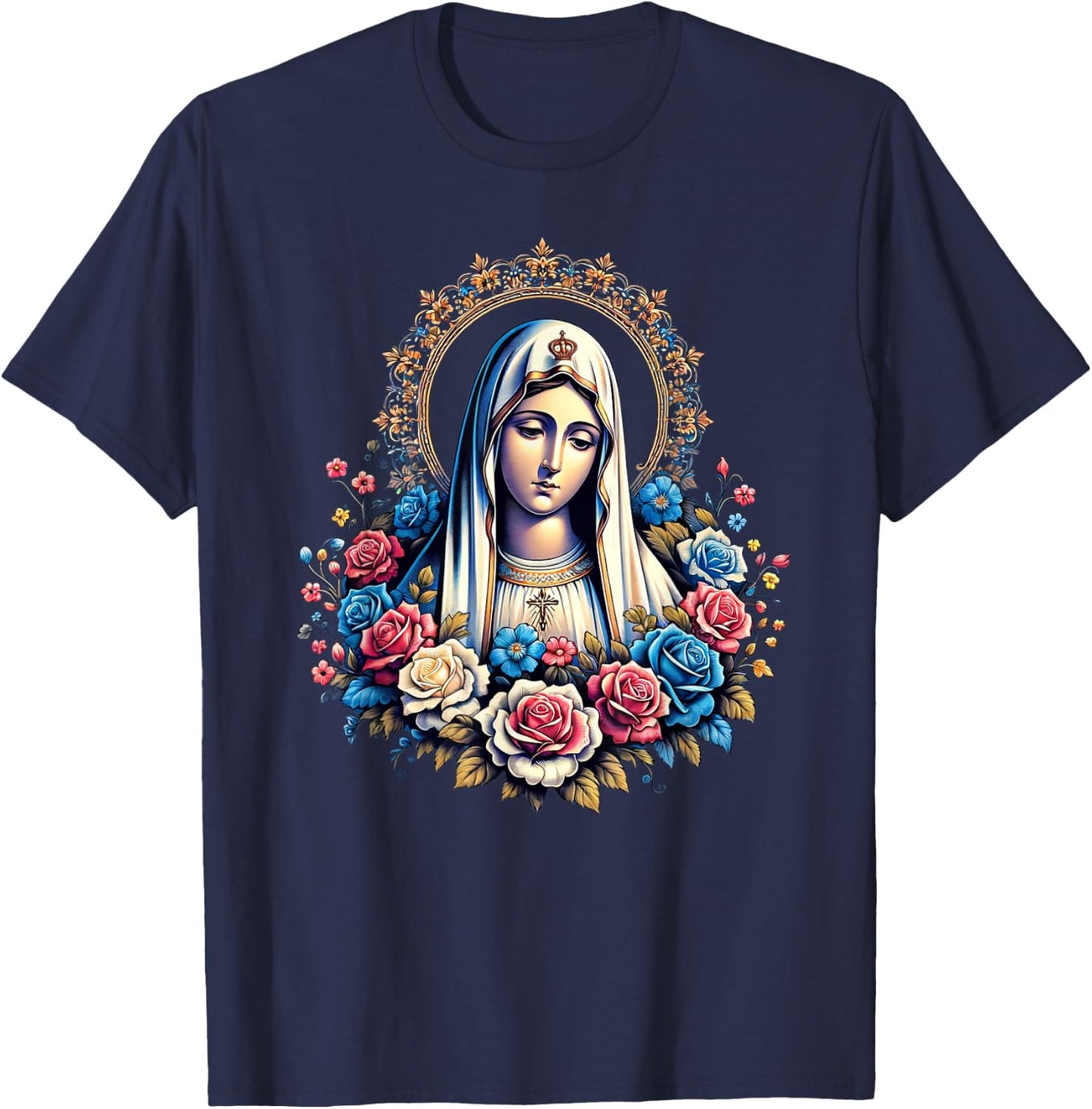 Our Lady Of Fatima Saint Mary Mother Mary Powerful Symbol T-Shirt - T-Shirt | Navy