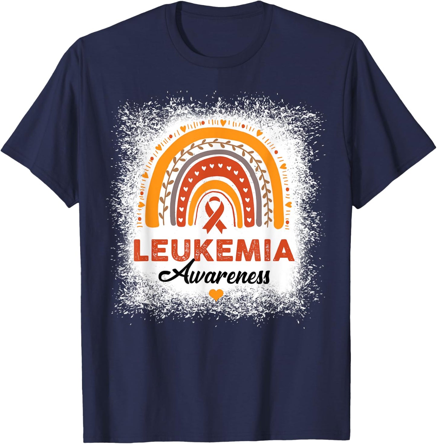 Bleached Leukemia Awareness Bleached Rainbow Orange Ribbon T-Shirt - T-Shirt | Navy