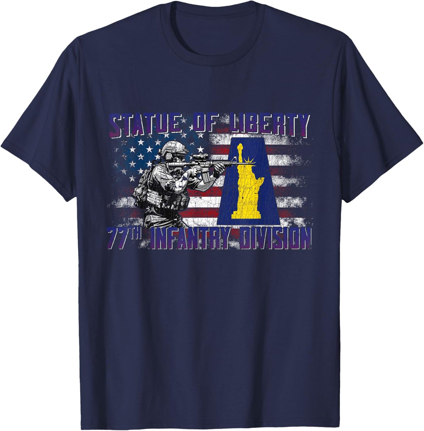 77th Infantry Division 77th ID Statue of Liberty Division T-Shirt - T-Shirt | Navy