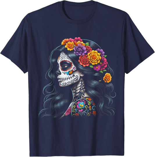De Los Muertos La Catrina Day of the Dead Sugar Skull Women T-Shirt - T-Shirt | Navy