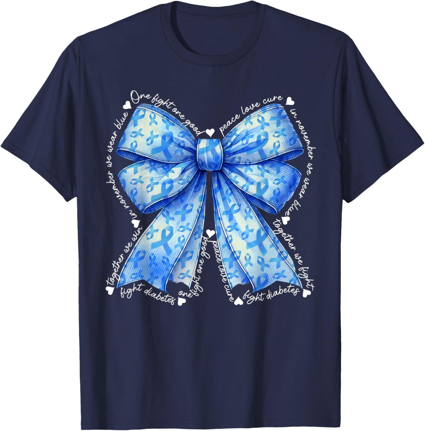In November We Wear Blue Ribbon Coquette Diabetes Awareness T-Shirt - T-Shirt | Navy