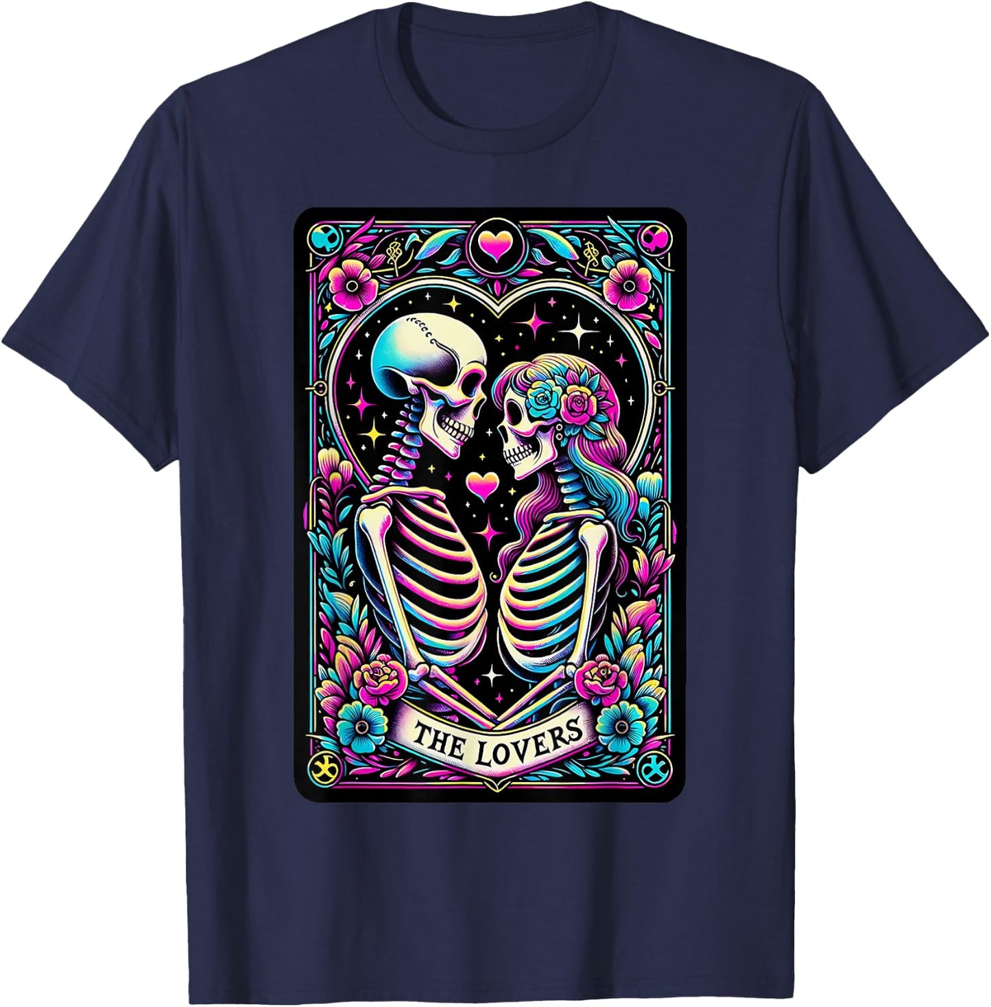 Tarot Card The Lovers Romantic Love Skeleton Couple Matching T-Shirt - T-Shirt | Navy