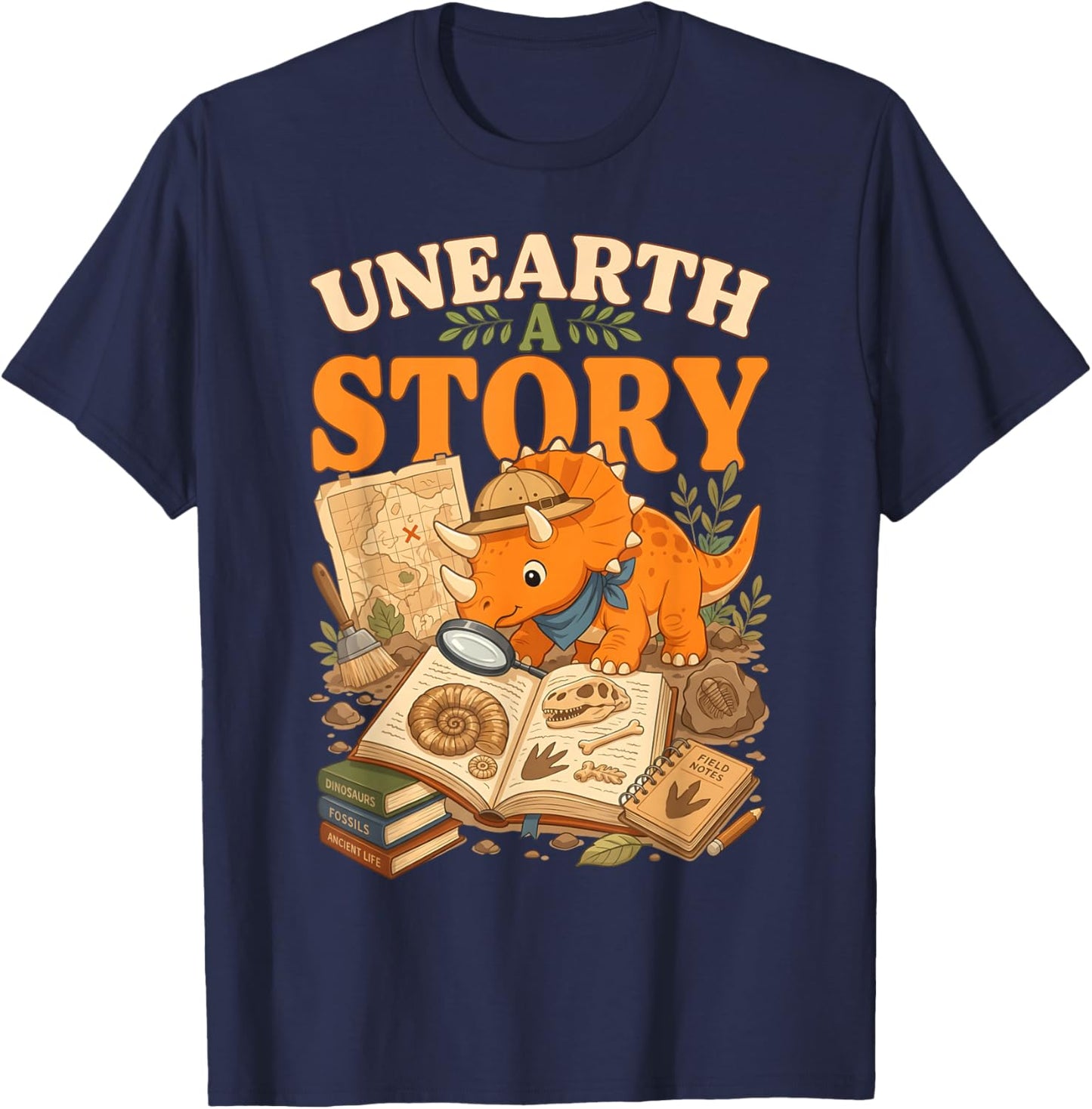 Unearth A Story Triceratops Dinosaur Paleontologist Summer T-Shirt - T-Shirt | Navy