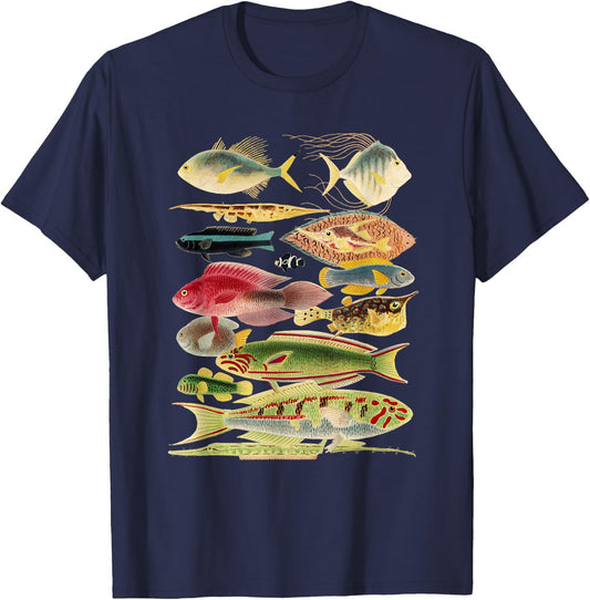 Colorful tropical Fish reef vintage Marine Life T-Shirt - T-Shirt | Navy