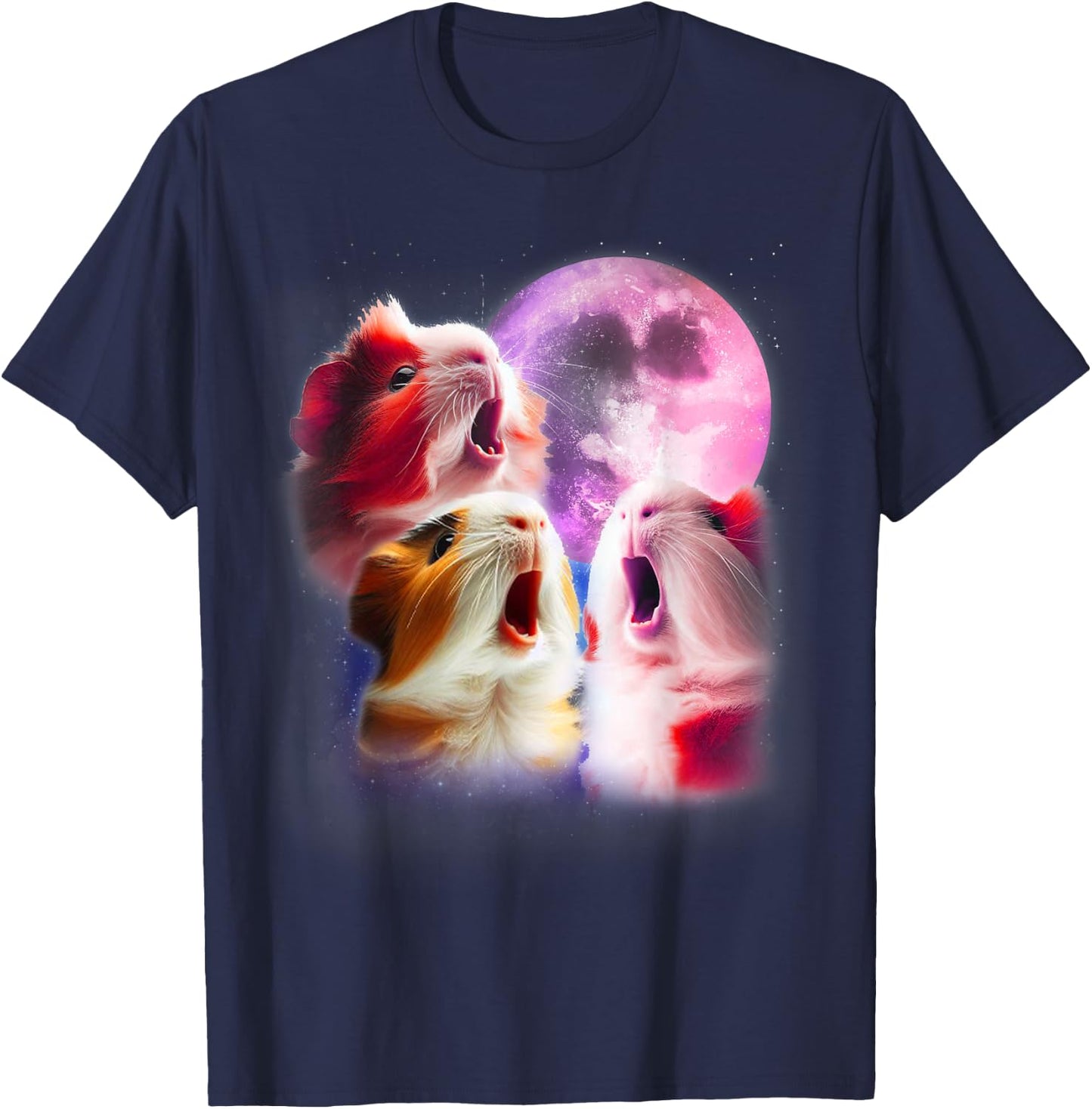 3 Guinea Pigs Howling At The Moon Funny Pet Guinea Pig Lover T-Shirt - T-Shirt | Navy