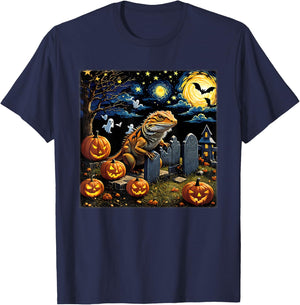 Spooky Halloween Bearded Dragon Starry Night T-Shirt - T-Shirt | Navy
