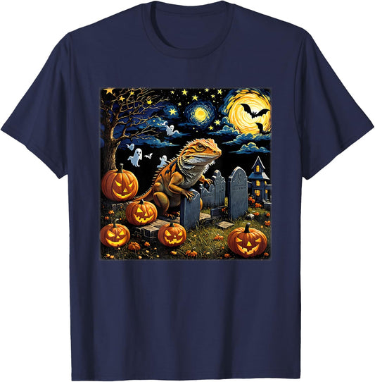 Spooky Halloween Bearded Dragon Starry Night T-Shirt - T-Shirt | Navy