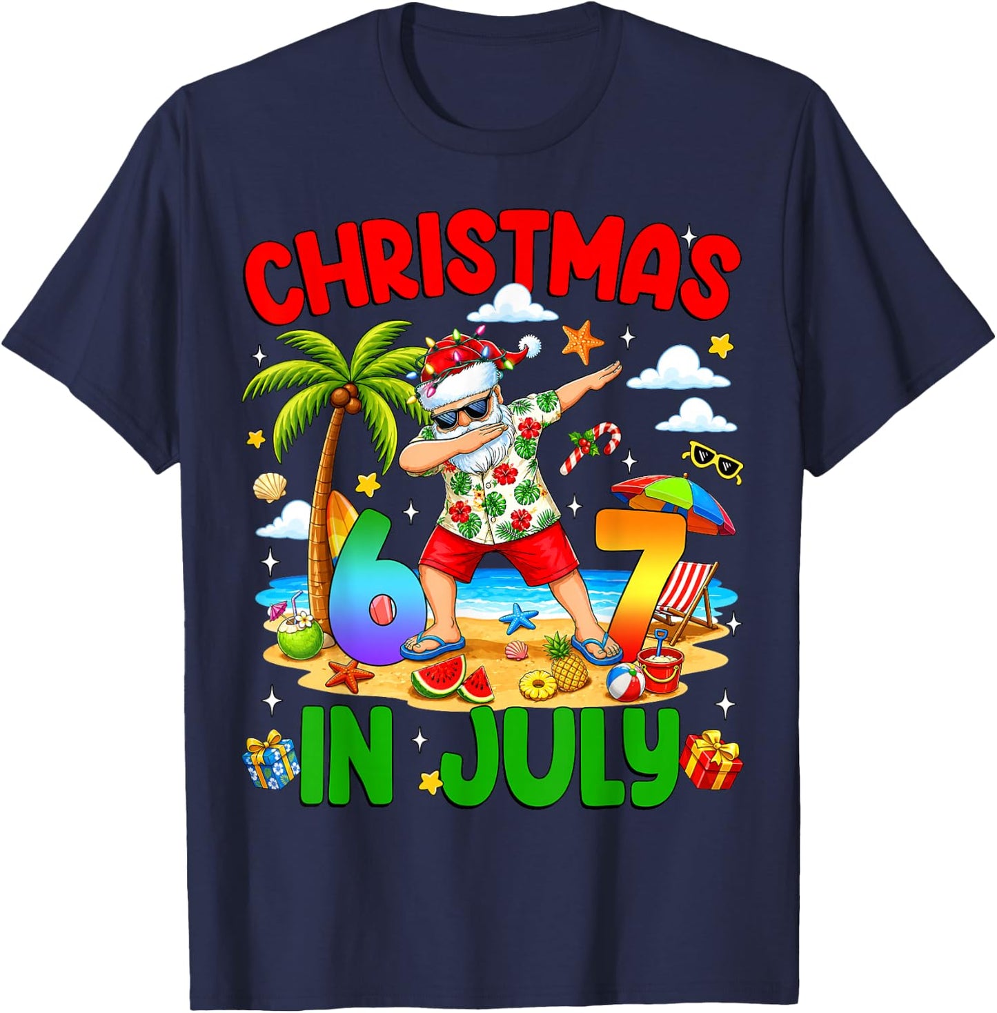 Christmas in July 67 Dabbing Santa Hawaiian Xmas Summer Kids T-Shirt - T-Shirt | Navy
