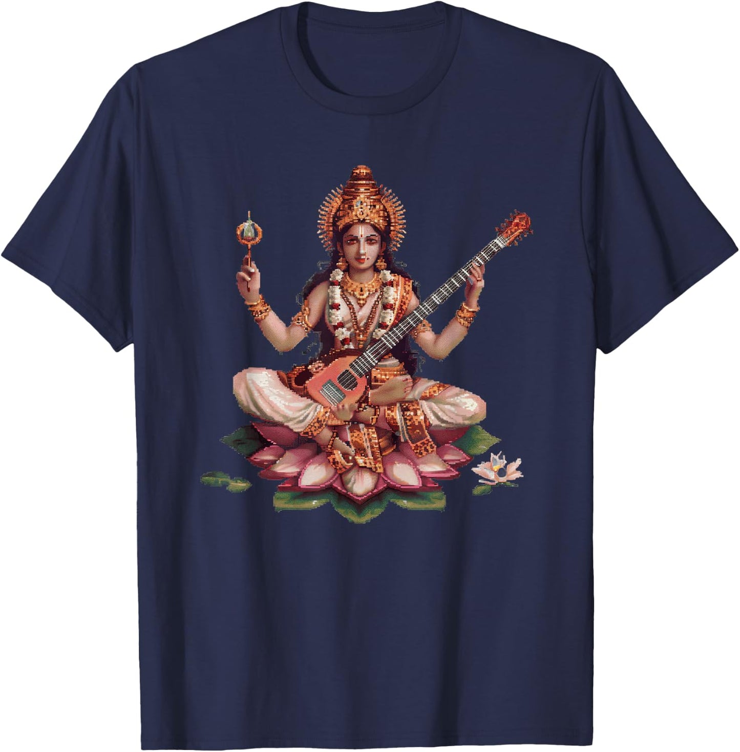 Saraswati Pixel Art T-Shirt - T-Shirt | Navy