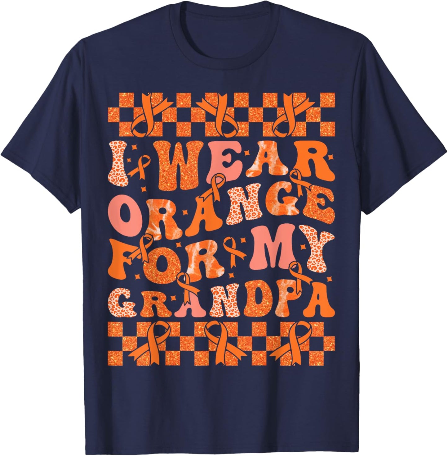 I Wear Orange For My Grandpa Leukemia Cancer Orange Ribbon T-Shirt - T-Shirt | Navy