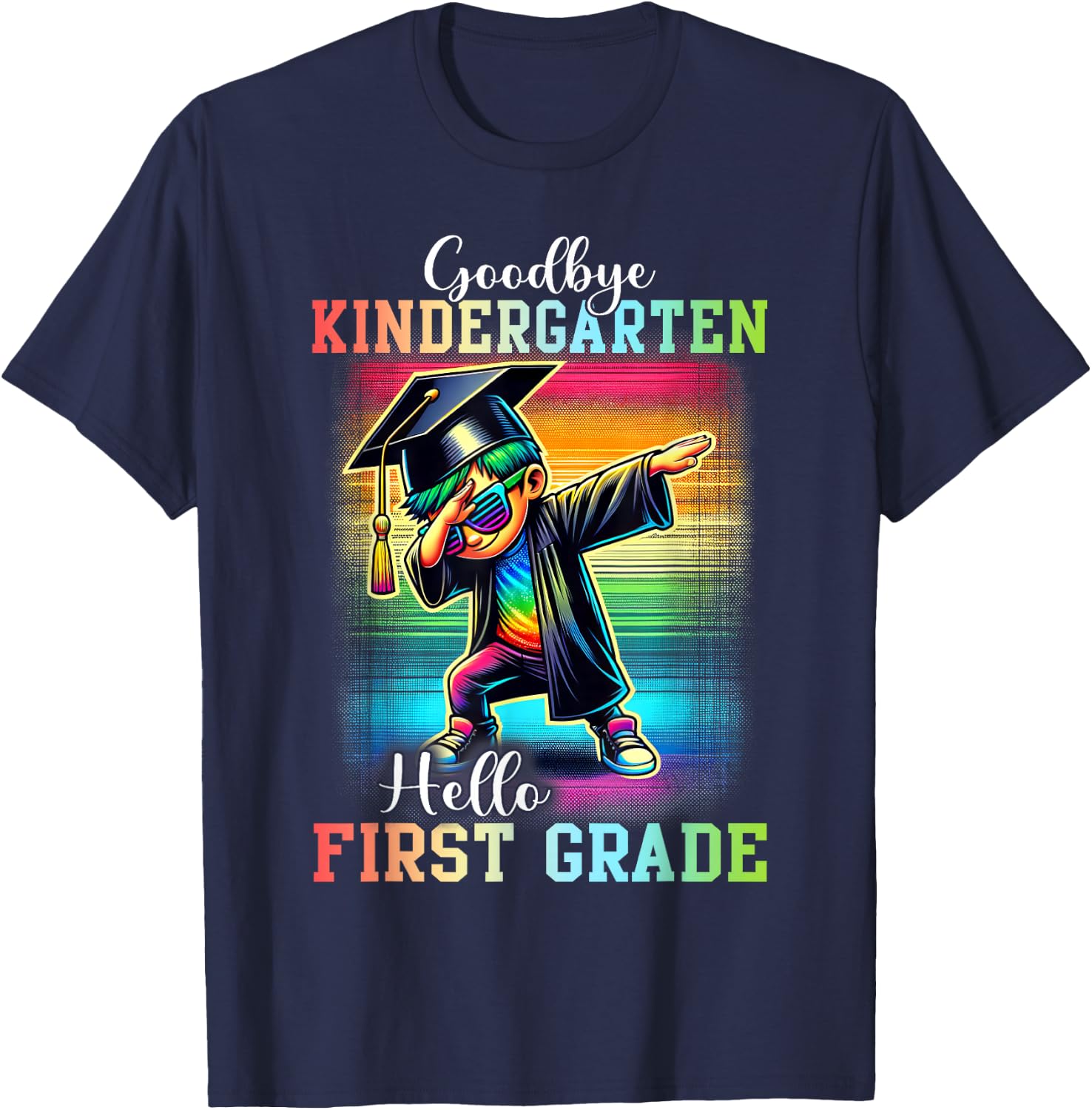 Goodbye Kindergarten Hello 1st Grade Last Day Dabbing Boy T-Shirt - T-Shirt | Navy